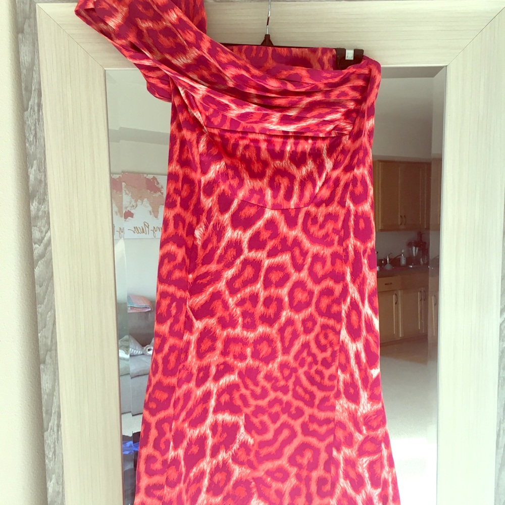 Just Cavalli One-Shoulder Fuchsia Leopard Dress